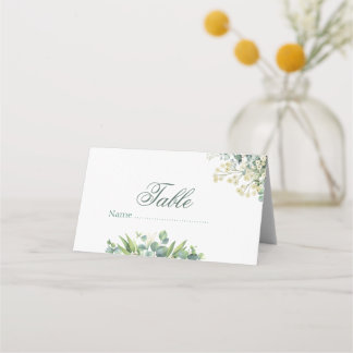 Eucalyptus & White Florals Botanical Wedding Place Card