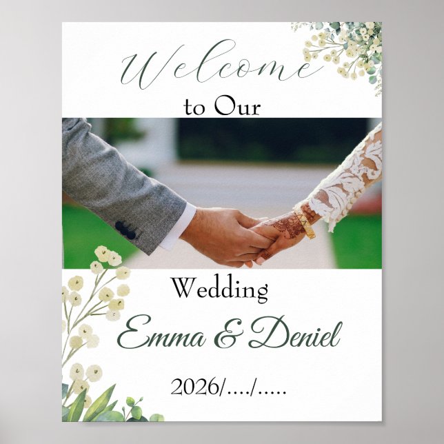 Eucalyptus & White Florals Botanical Wedding Poster (Front)