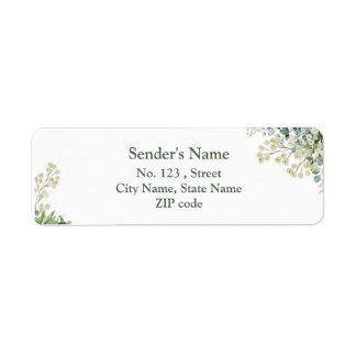Eucalyptus & White Florals Botanical Wedding Return Address Label