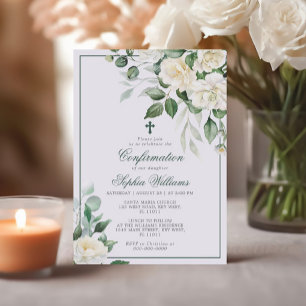 Eucalyptus White Flowers Confirmation Invitation