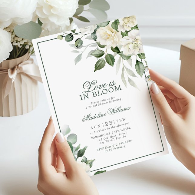 Eucalyptus White Flowers Love is in Bloom Shower Invitation (Creator Uploaded)