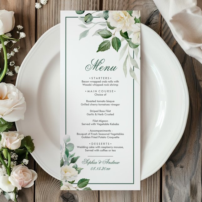 Eucalyptus White Flowers Wedding Menu (Creator Uploaded)