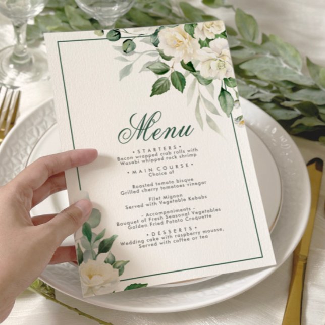 Eucalyptus White Flowers Wedding Menu 5x7 (Creator Uploaded)