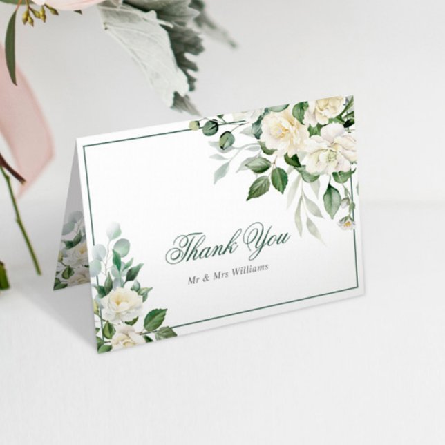 Eucalyptus White Flowers Wedding Thank You Card (Creator Uploaded)