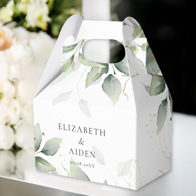 Eucalyptus, White, Greenery, Wedding Favour Box (Eucalyptus, White, Greenery, Wedding Favor Boxes with your name and date.)