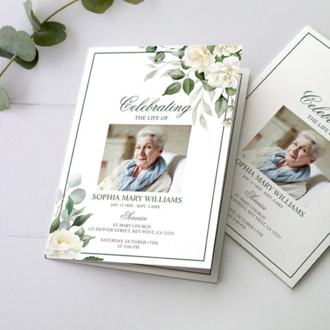 Eucalyptus White Photo Memorial Funeral Programs (Creator Uploaded)