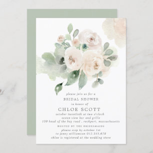 Eucalyptus White Rose Floral Bridal Shower Invitation