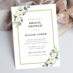 Eucalyptus White Rose Greenery Bridal Shower Invitation