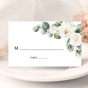Eucalyptus White Rose Greenery Floral Wedding Place Card