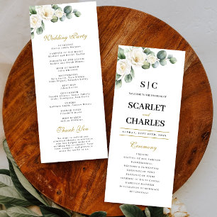 Eucalyptus White Rose Greenery Floral Wedding Program