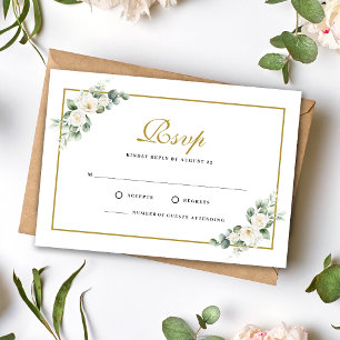 Eucalyptus White Rose Greenery Floral Wedding RSVP Card