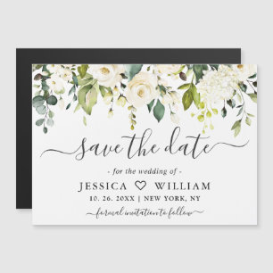 Eucalyptus White Roses Save the Date Magnetic Card