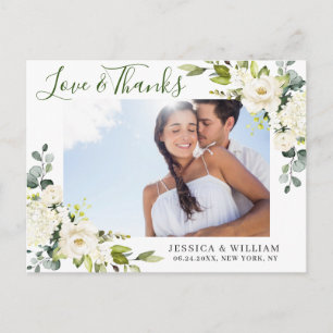 Eucalyptus White Roses Wedding Photo Thank You Postcard