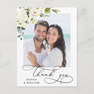 Eucalyptus White Roses Wedding Photo Thank You Postcard