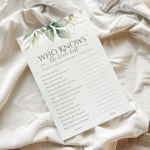 Eucalyptus Who Knows Bride Best Bridal Shower Game