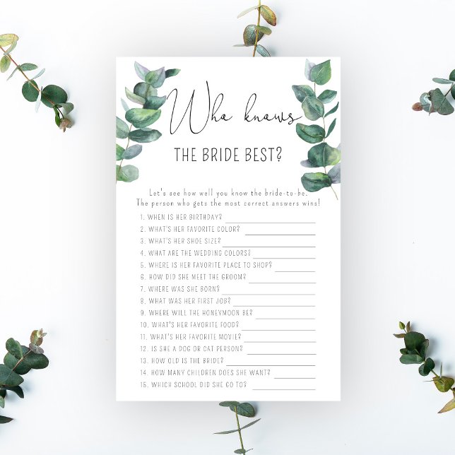 Eucalyptus - Who knows the bride best game (Creator Uploaded)