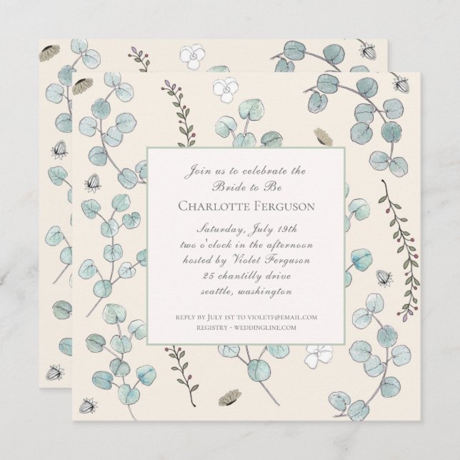 Eucalyptus Wildflower Bridal Shower Invitation (Front/Back)