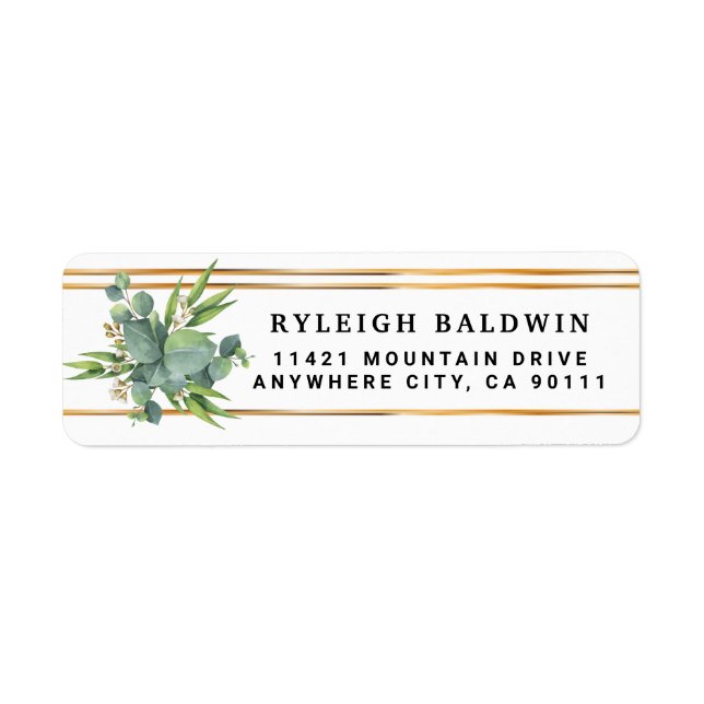Eucalyptus With Gold Stripes Return Address Label (Front)