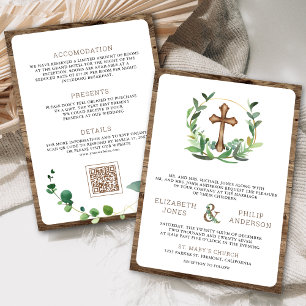 Eucalyptus Wood Cross All in One Catholic Wedding Invitation