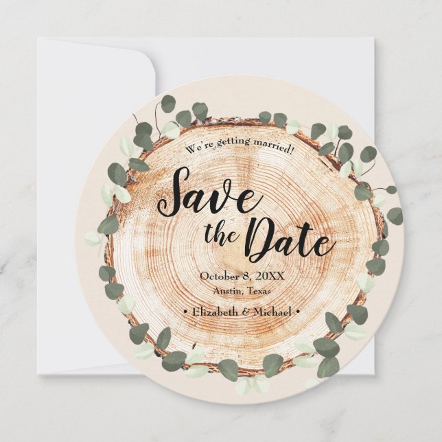 Eucalyptus Wood Cut Slice QR CODE Wedding website Invitation (Front)