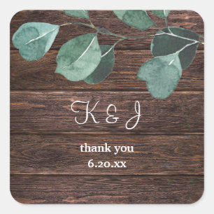 Eucalyptus & Wood Greenery Monogram Square Sticker