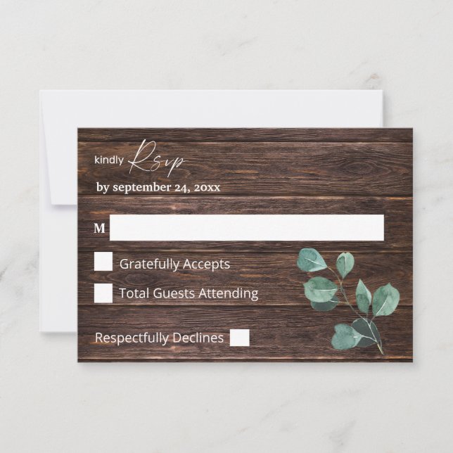 Eucalyptus & Wood Greenery no Meal RSVP Card (Front)