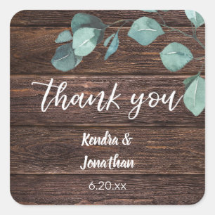 Eucalyptus & Wood Greenery Thank You Square Sticker