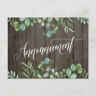 Eucalyptus & Wood Postponed Wedding Announcement Postcard