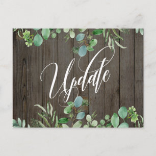 Eucalyptus & Wood Postponed Wedding Announcement Postcard