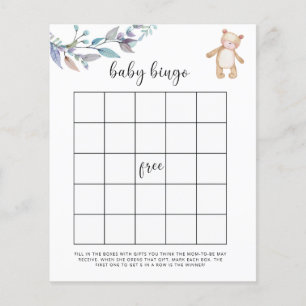 Eucalyptus woodland Baby shower bingo game