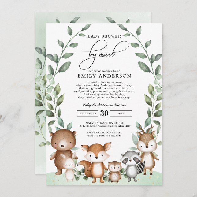 Eucalyptus Woodland Baby Shower By Mail Quarantine Invitation (Front/Back)