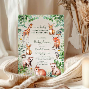  Eucalyptus Woodland Cute Animals Baby Shower Invitation