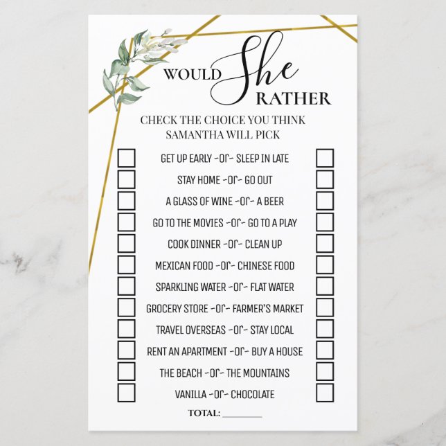 Eucalyptus Would She Rather shower bilingual game (Front)