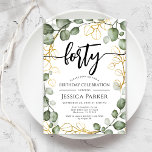 Eucalyptus Wreath 40th Birthday Party Invitation<br><div class="desc">40th Birthday Party Invitation. Elegant floral botanical design in green white and faux glitter gold. Classy modern design featuring hand painted watercolor greenery eucalyptus wreath and script font. Perfect for a stylish fortieth bday celebration. Personalise with your own details. Can be customised for any age! Printed Zazzle invitations or instant...</div>