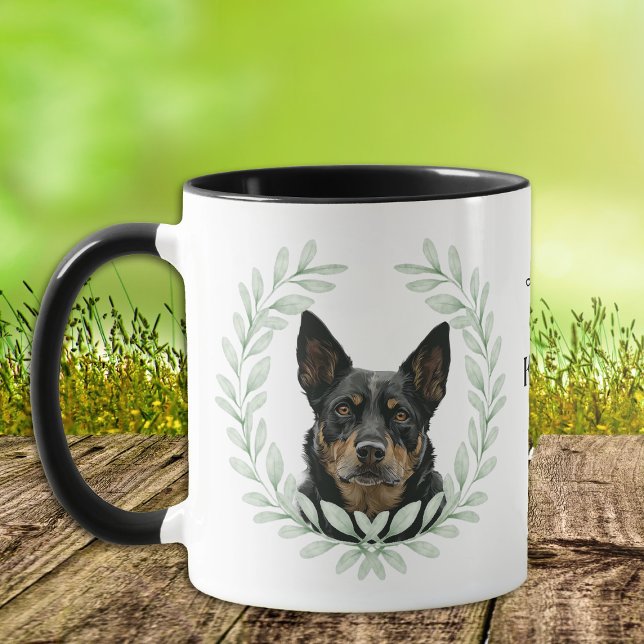 Eucalyptus Wreath Australian Kelpie Dog Monogram Mug (Creator Uploaded)