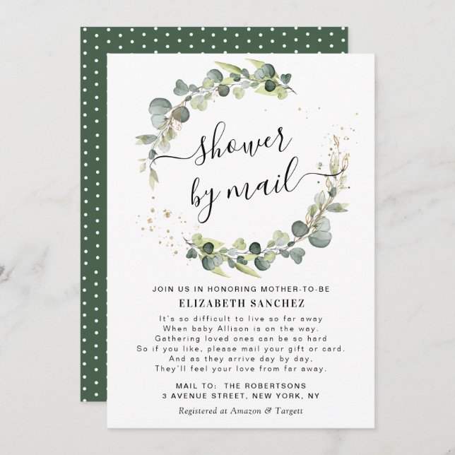 eucalyptus wreath baby shower by mail invitation (Front/Back)
