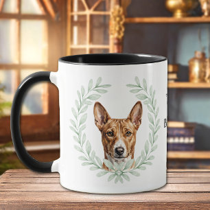 Eucalyptus Wreath Basenji Hound Dog Monogram Mug