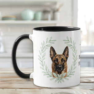 Eucalyptus Wreath Belgian Malinois Dog Monogram Mug