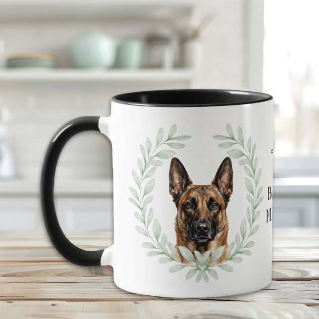 Eucalyptus Wreath Belgian Malinois Dog Monogram Mug (Creator Uploaded)