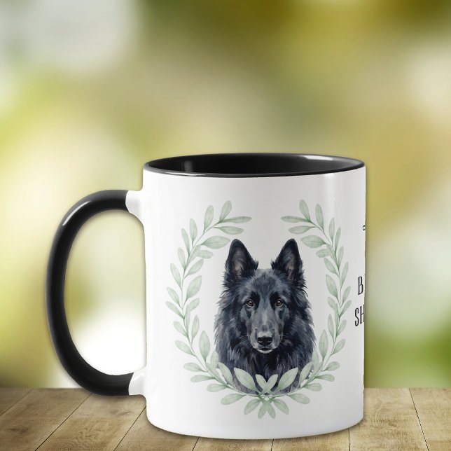 Eucalyptus Wreath Belgian Sheepdog Monogram Mug (Creator Uploaded)