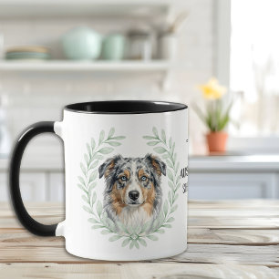 Eucalyptus Wreath Blue Merle Aussie Monogram Mug