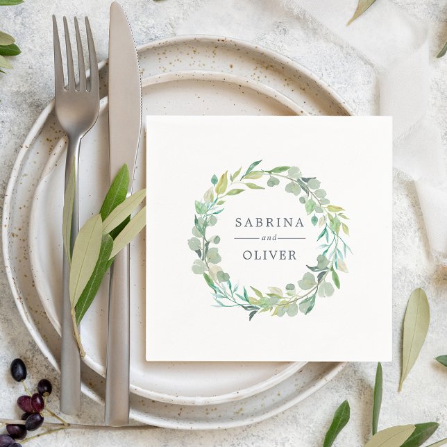 Eucalyptus Wreath | Botanical Personalised Wedding Napkin (Creator Uploaded)