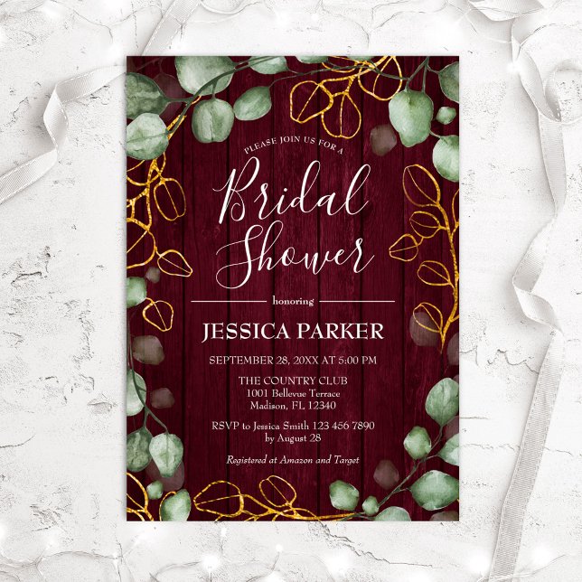 Eucalyptus Wreath Burgundy Marsala Bridal Shower Invitation (Creator Uploaded)