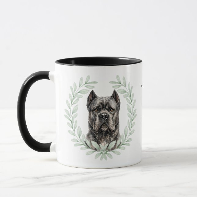 Eucalyptus Wreath Cane Corso Dog Monogram Mug (Left)