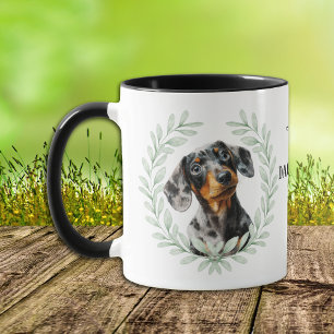 Eucalyptus Wreath Dachshund Dog Monogram Mug
