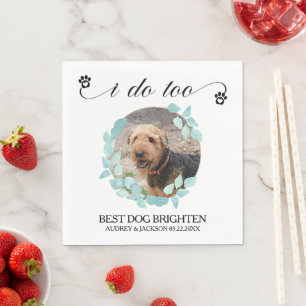Eucalyptus Wreath Dog Photo Wedding Napkin