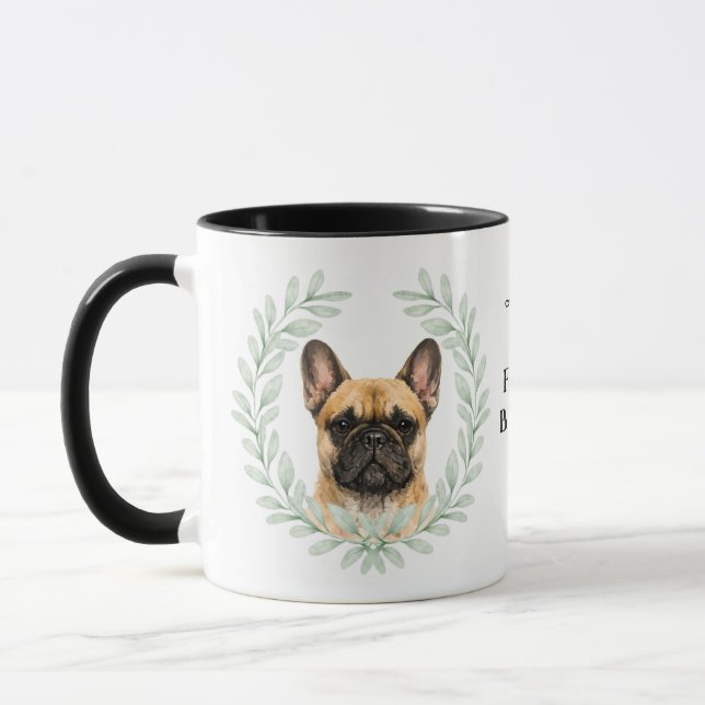 Eucalyptus Wreath Fawn French Bulldog Monogram Mug (Left)