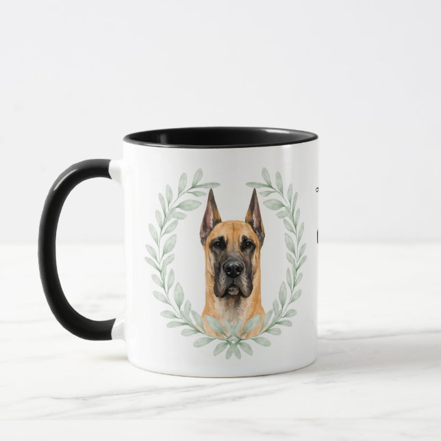 Eucalyptus Wreath Fawn Great Dane Dog Monogram Mug (Left)