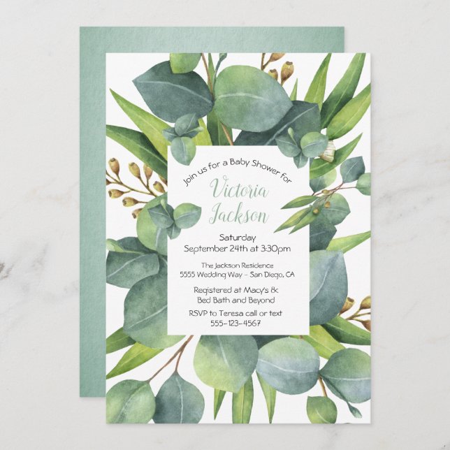 Eucalyptus Wreath Frame Baby Shower Invite (Front/Back)
