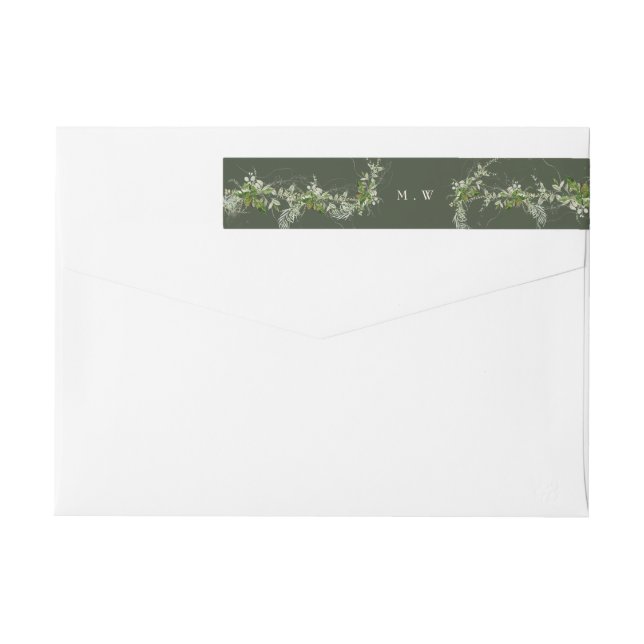 Eucalyptus Wreath Green Envelope Return Address Wrap Around Label (Back)